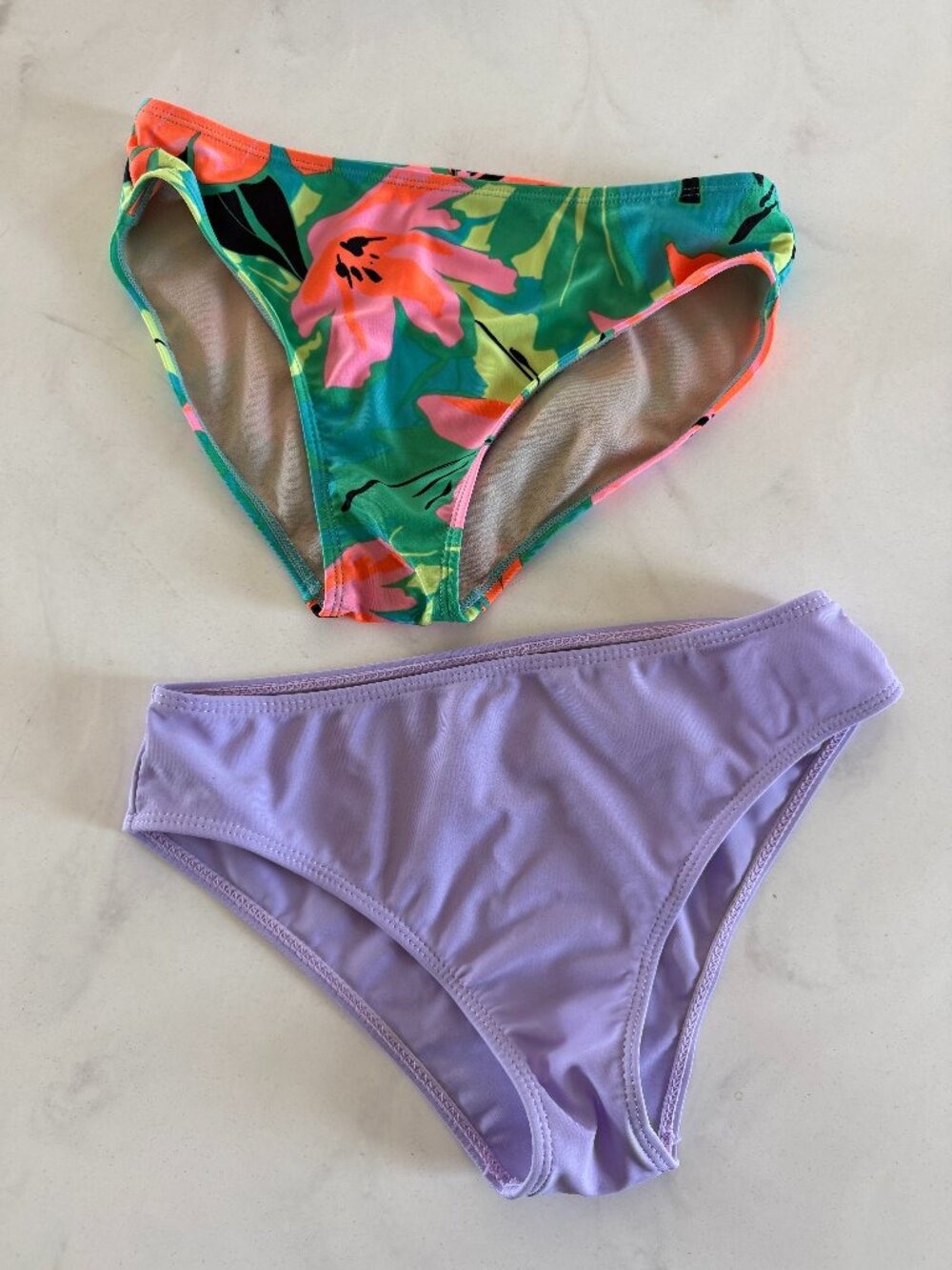 Bundle of 2 Women's Bikini Bottoms - Tropical Floral Print + Solid Lavender - M - Picture 1 of 10